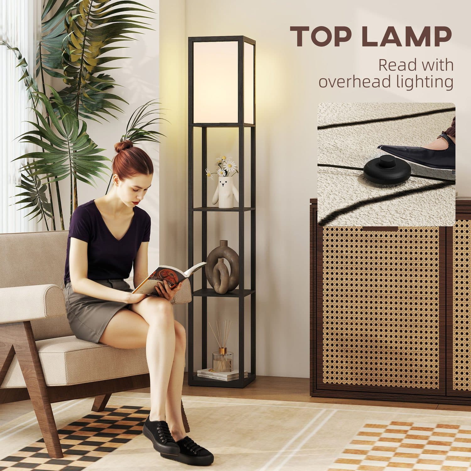 Black Floor Lamp with Three Display Shelves - image 2