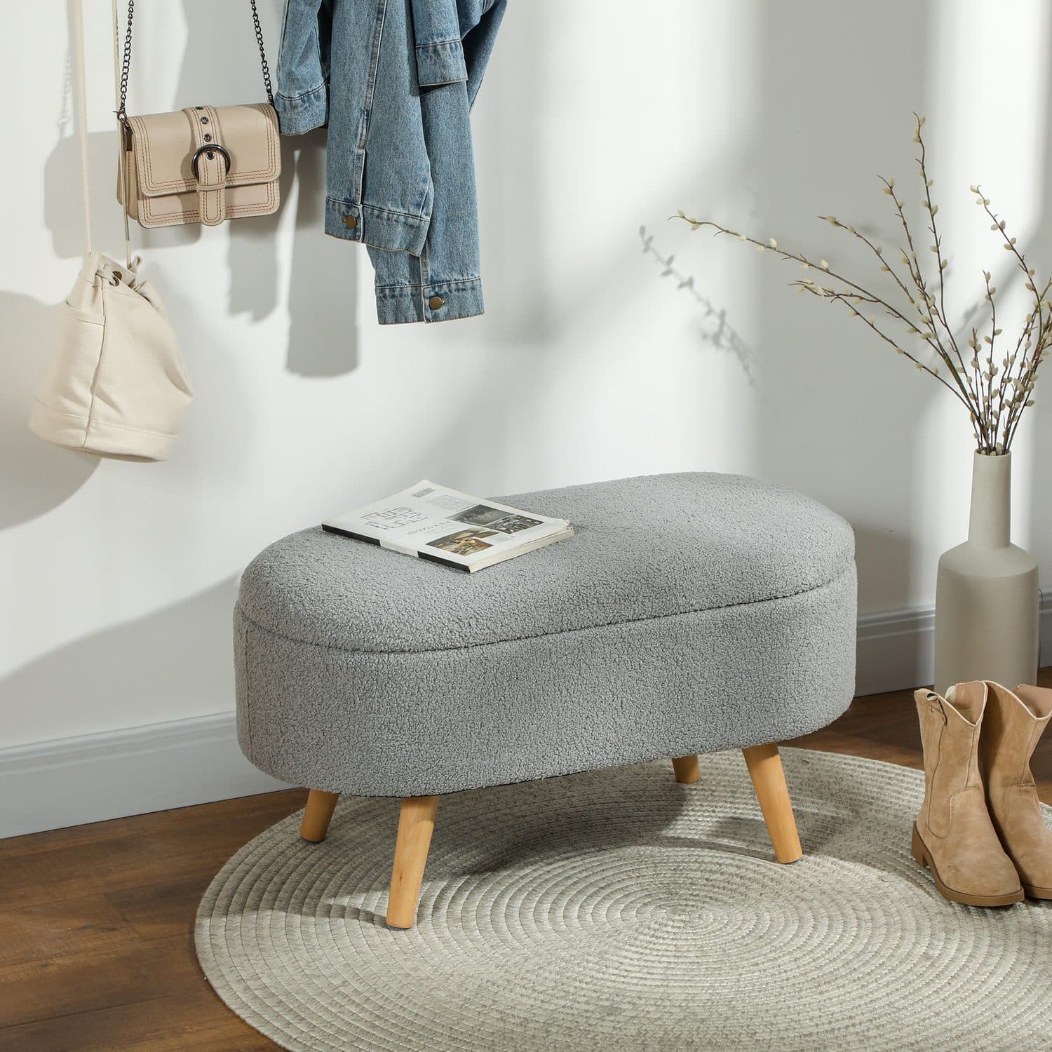 Grey Teddy Fleece Storage Ottoman - image 4