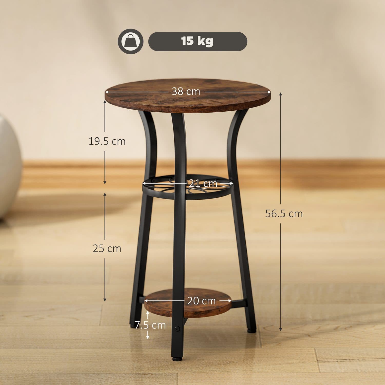 Rustic Brown Round Side Table with 3 Tiers - image 1