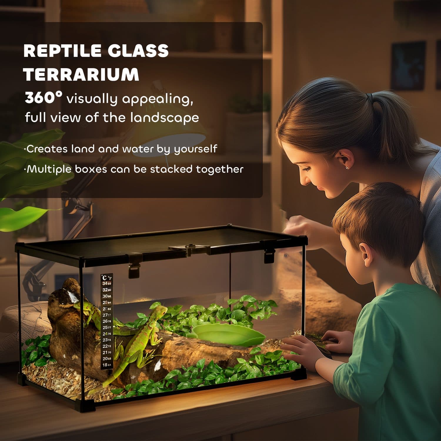 PawHut 360° Glass Reptile Terrarium with Raised Base - image 3