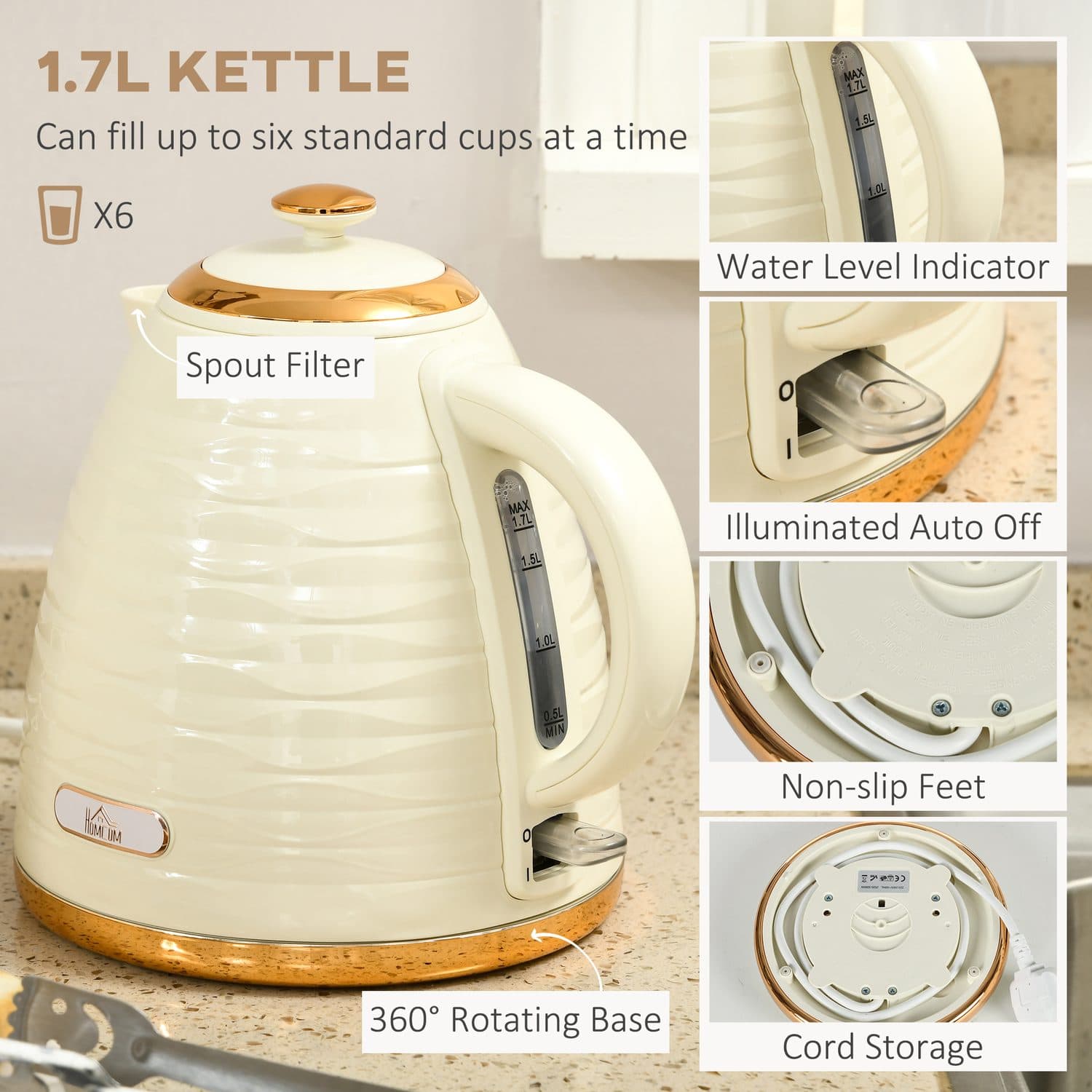 Beige Kettle & 4-Slice Toaster Set - image 1