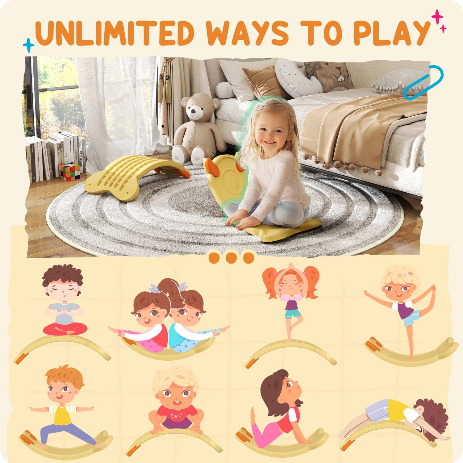 Rocking Balance Board for Toddlers and Children, Yellow - image 4