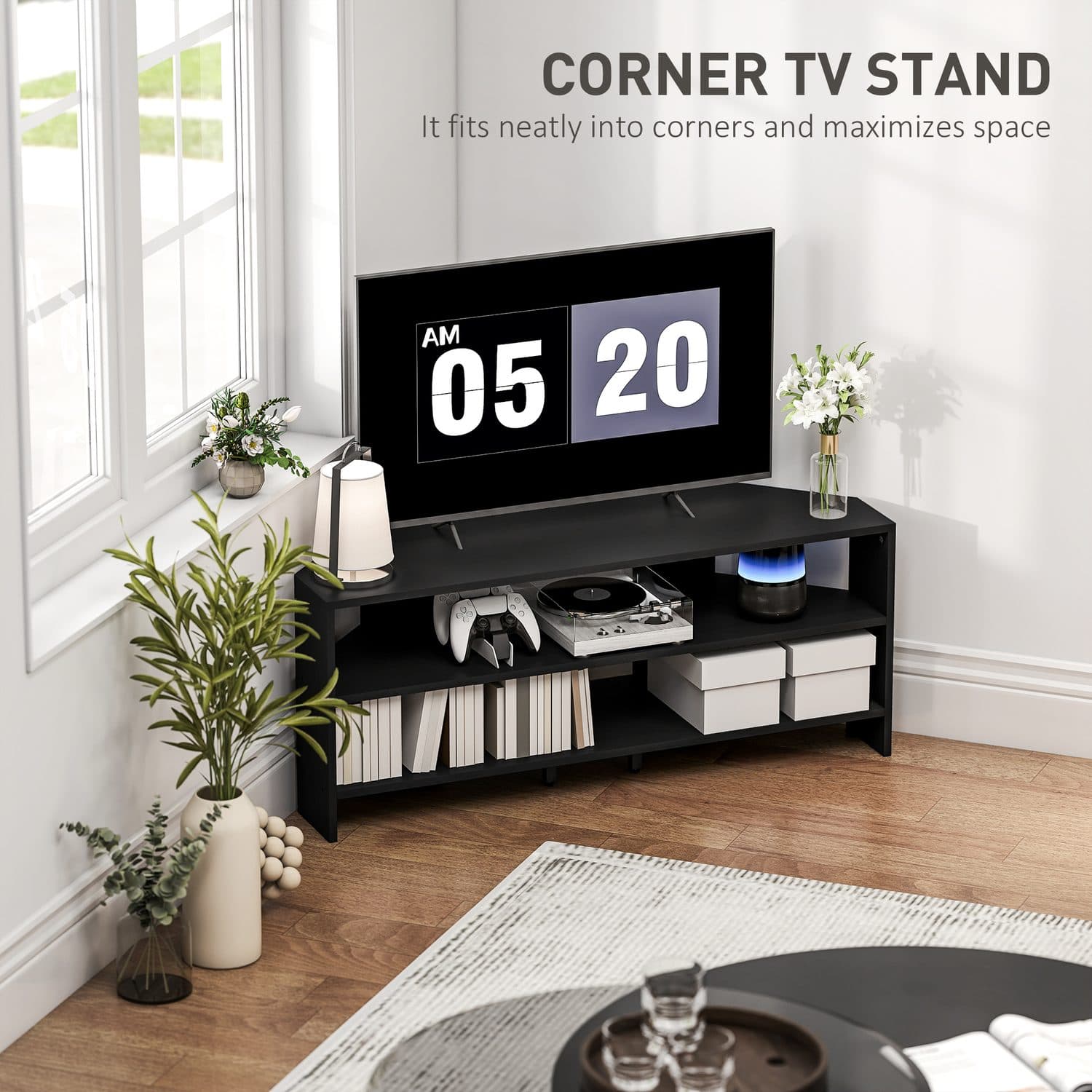 Space-Saving Black Corner TV Unit for 47-Inch Screens - image 3
