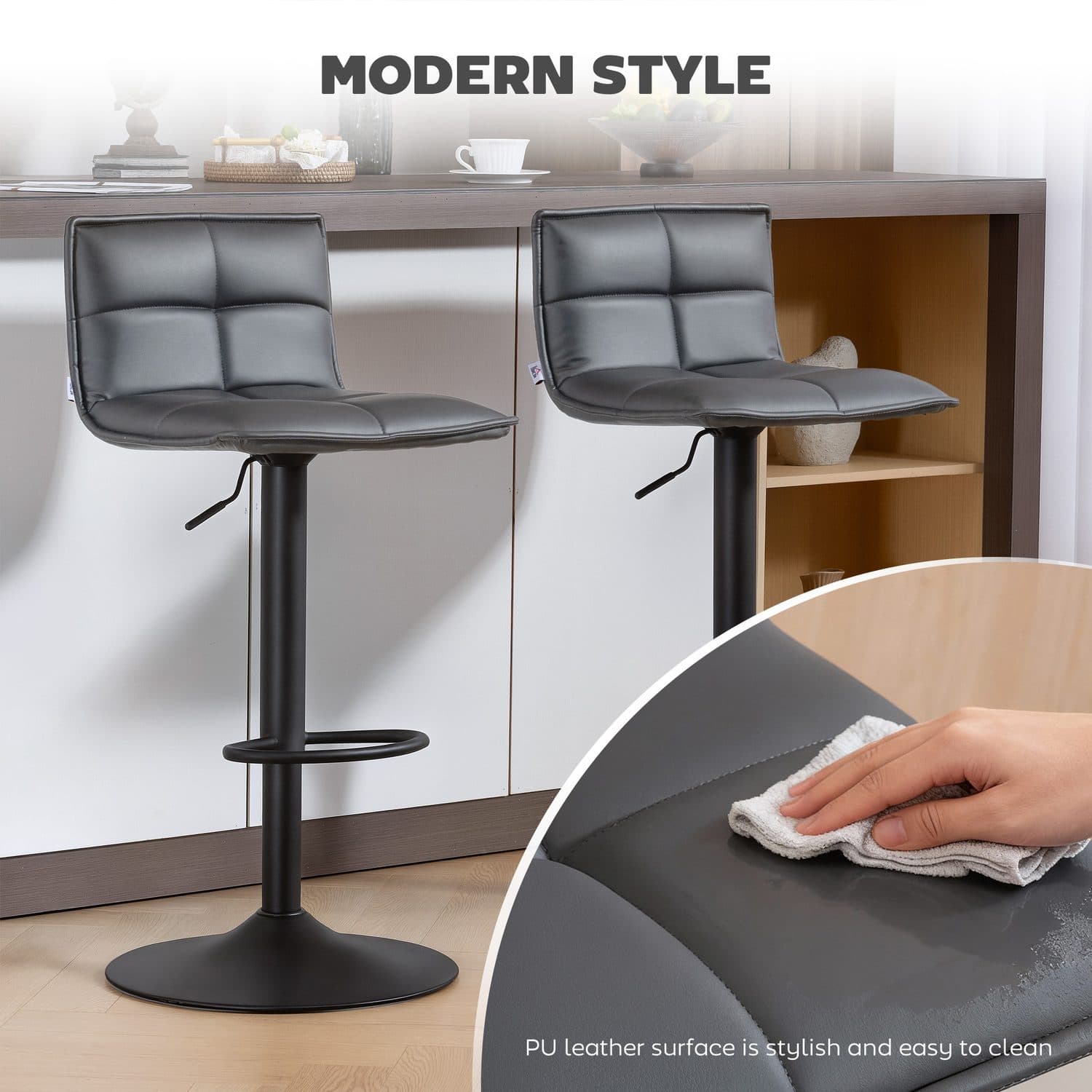 Modern Dark Grey Swivel Bar Stools - image 4