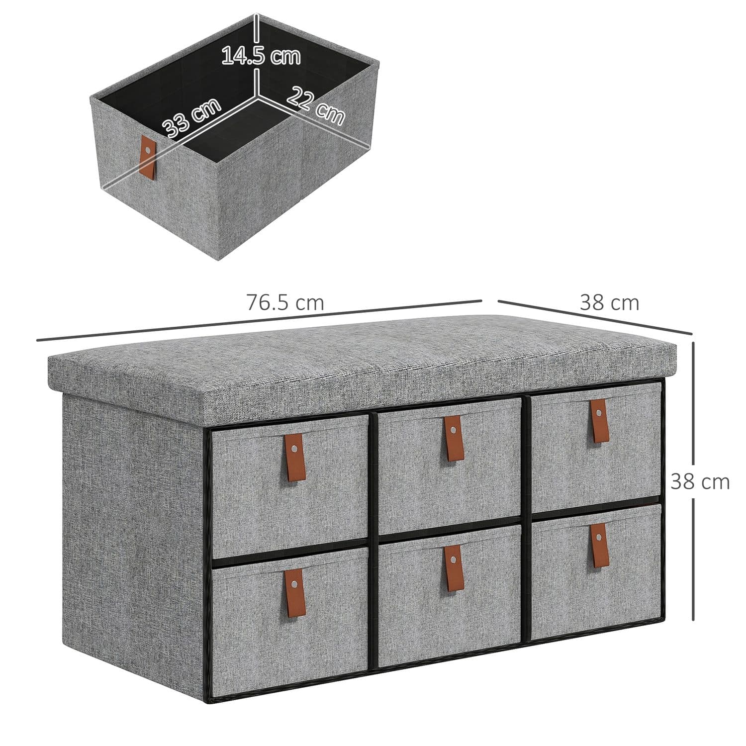 Padded Shoe Bench with Six Fabric Drawers for the Hallway - image 3