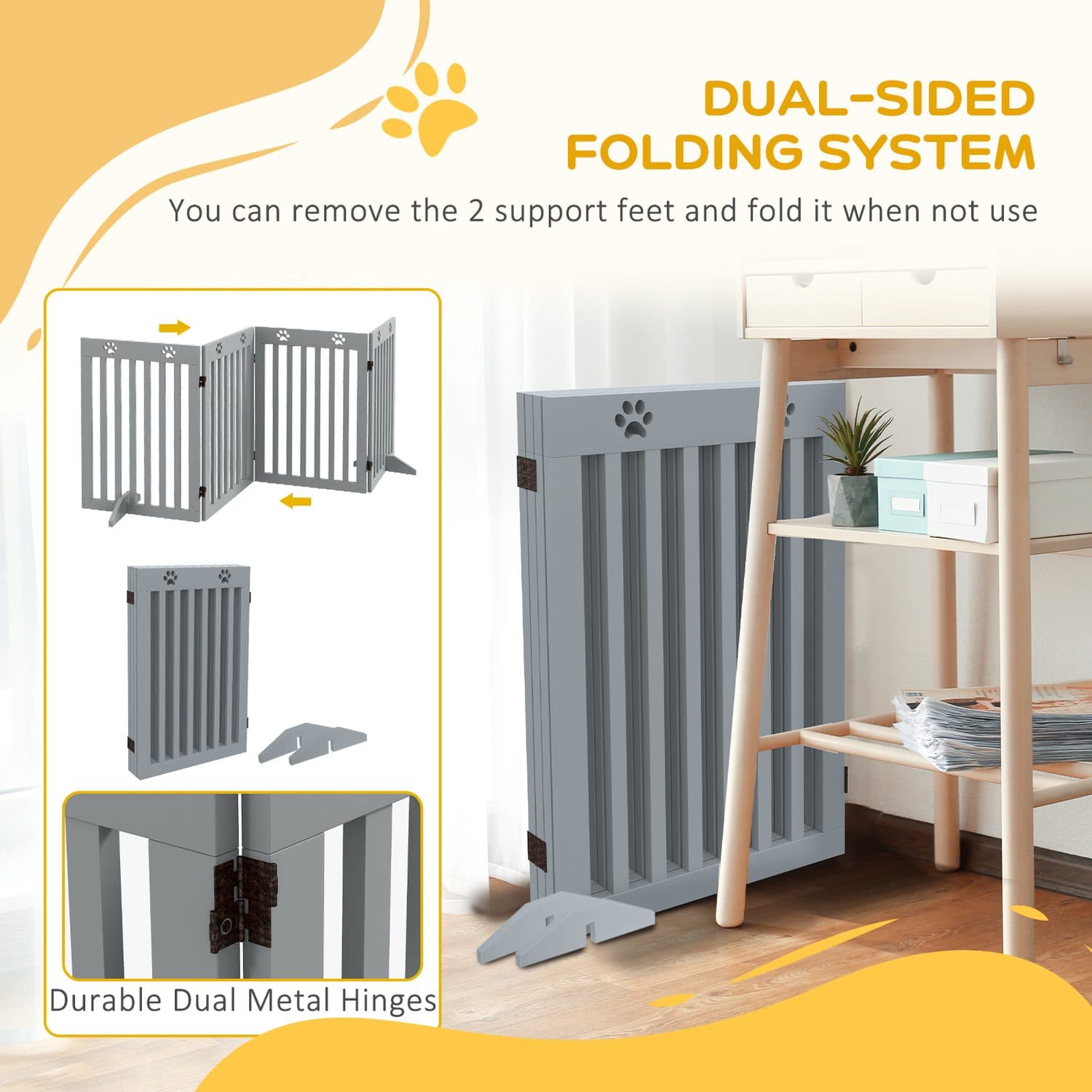 PawHut Foldable Freestanding Dog Gate with Support Feet - image 5