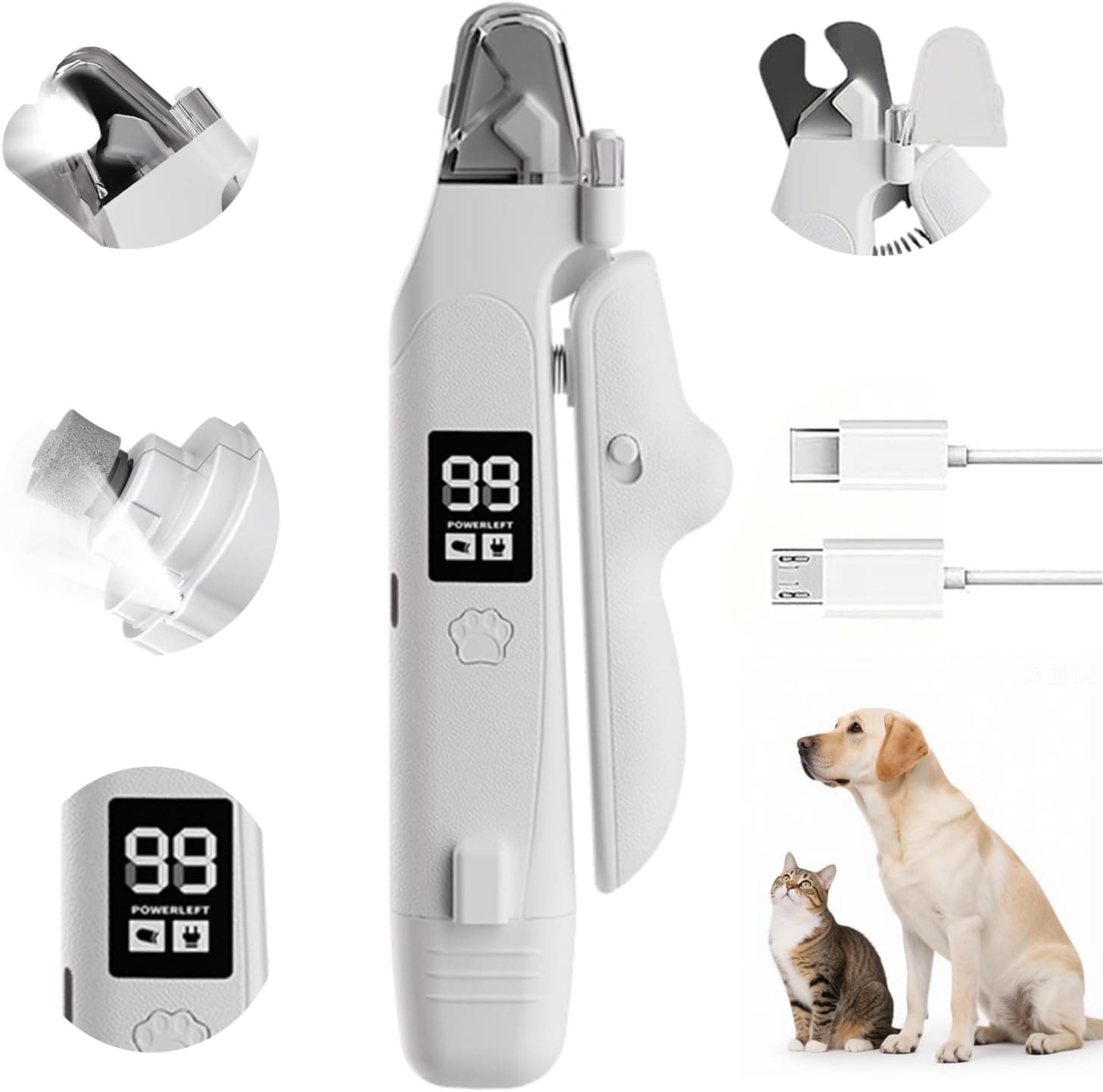 2-in-1 Pet Nail Clipper & Grinder with Dual LED Lights