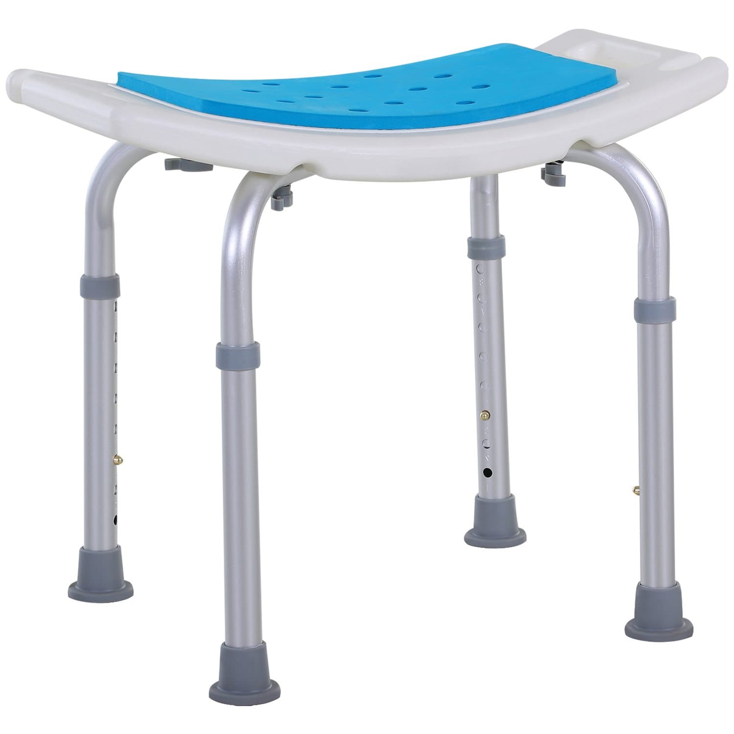 Adjustable Height Shower Stool with Blue Cushioned Seat