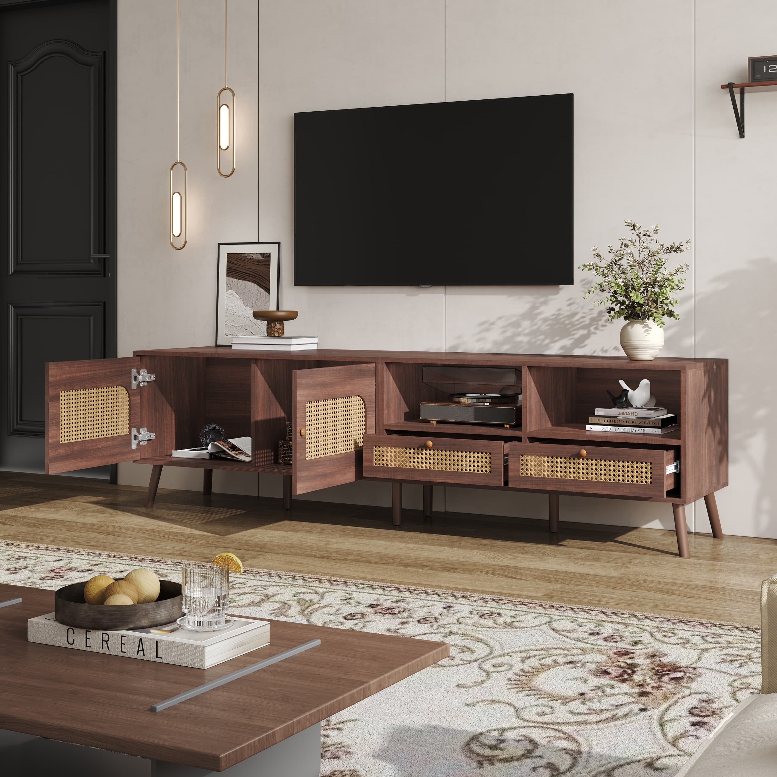 Stylish Rattan TV Unit for Screens up to 90 Inches - image 1