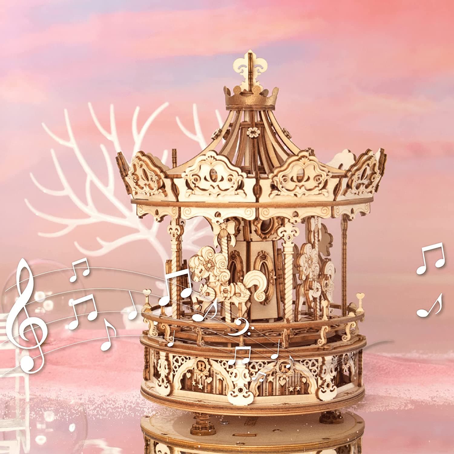 Romantic Carousel 3D Wooden Puzzle Music Box - image 4
