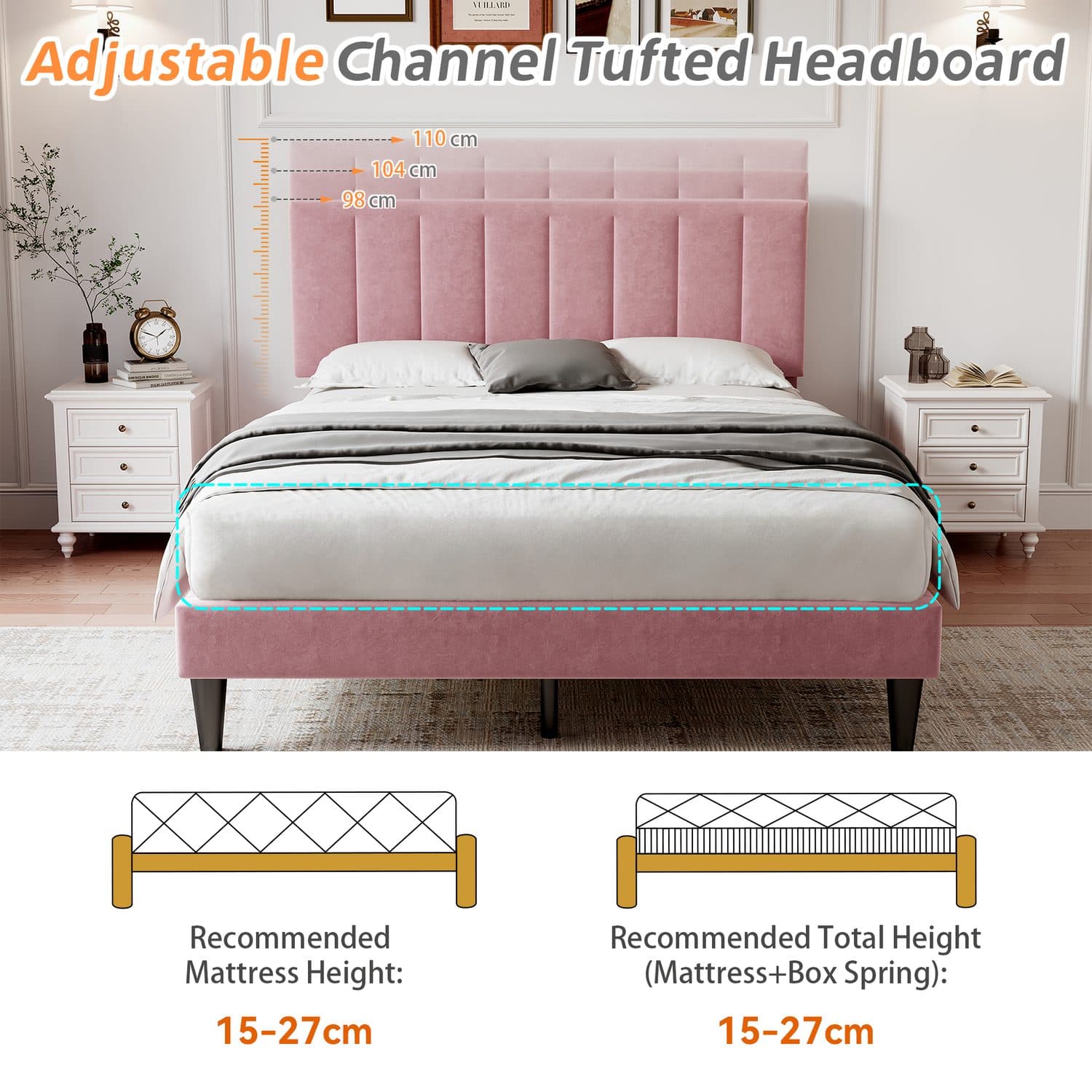 Pink Velvet Double Bed Frame - image 4