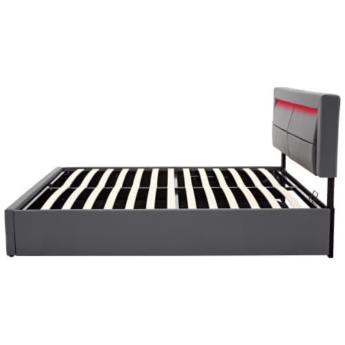 Grey Upholstered Double Bed (4ft6) with Storage, LED Lights & USB Port - image 2
