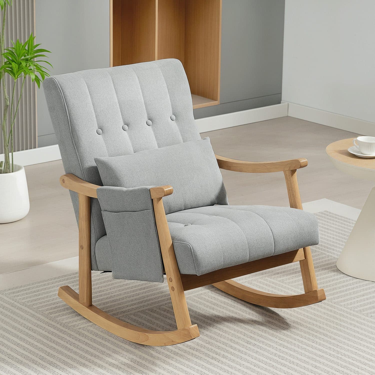 Relax Effortlessly in the Light Grey Rocking Accent Chair - image 2
