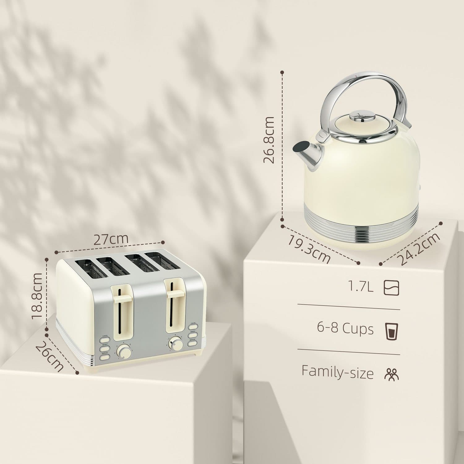 Cream Retro Kettle and 4-Slice Toaster Set with Chrome Finish - image 4