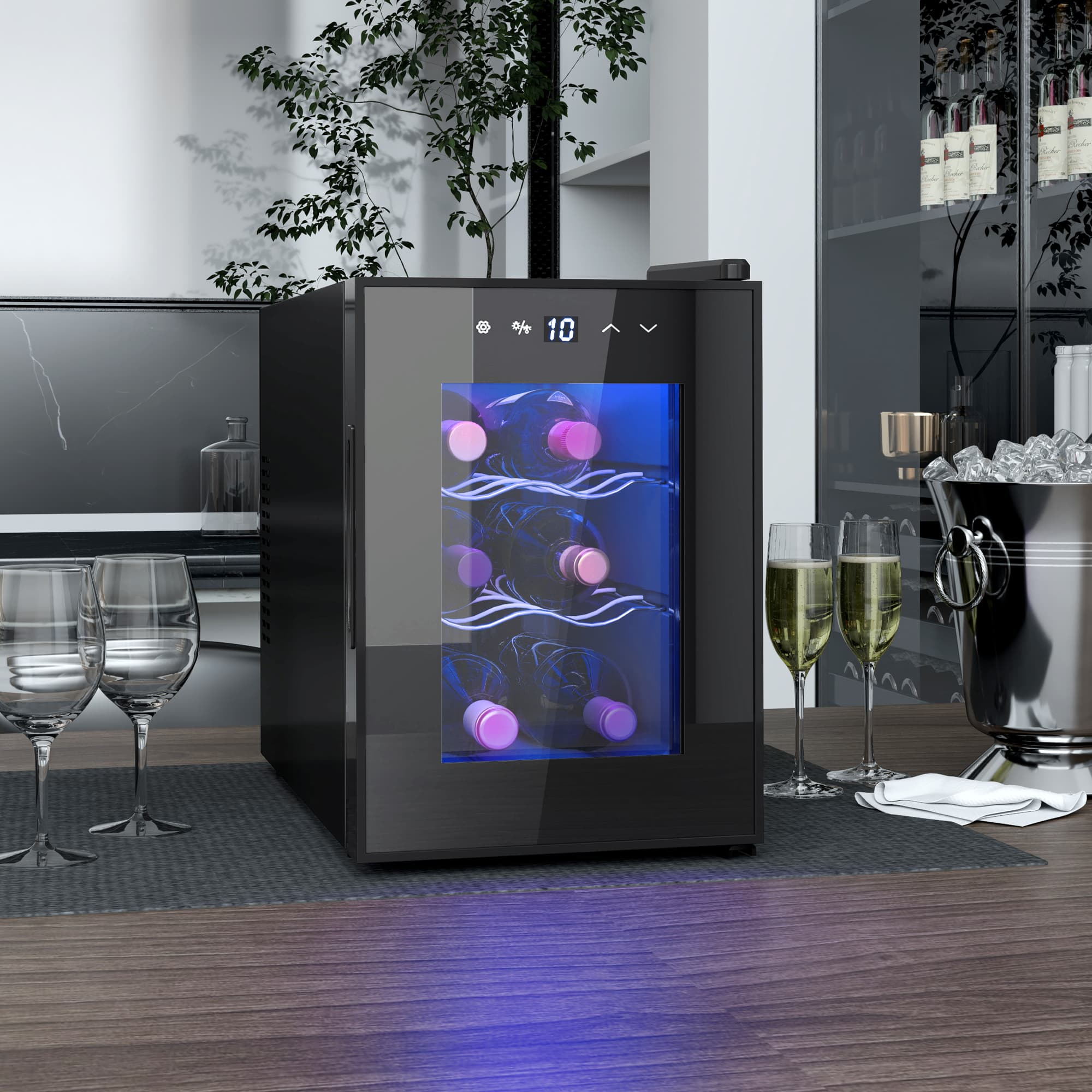 Compact Six-Bottle Wine Fridge with Touch Control and LED Interior - image 2
