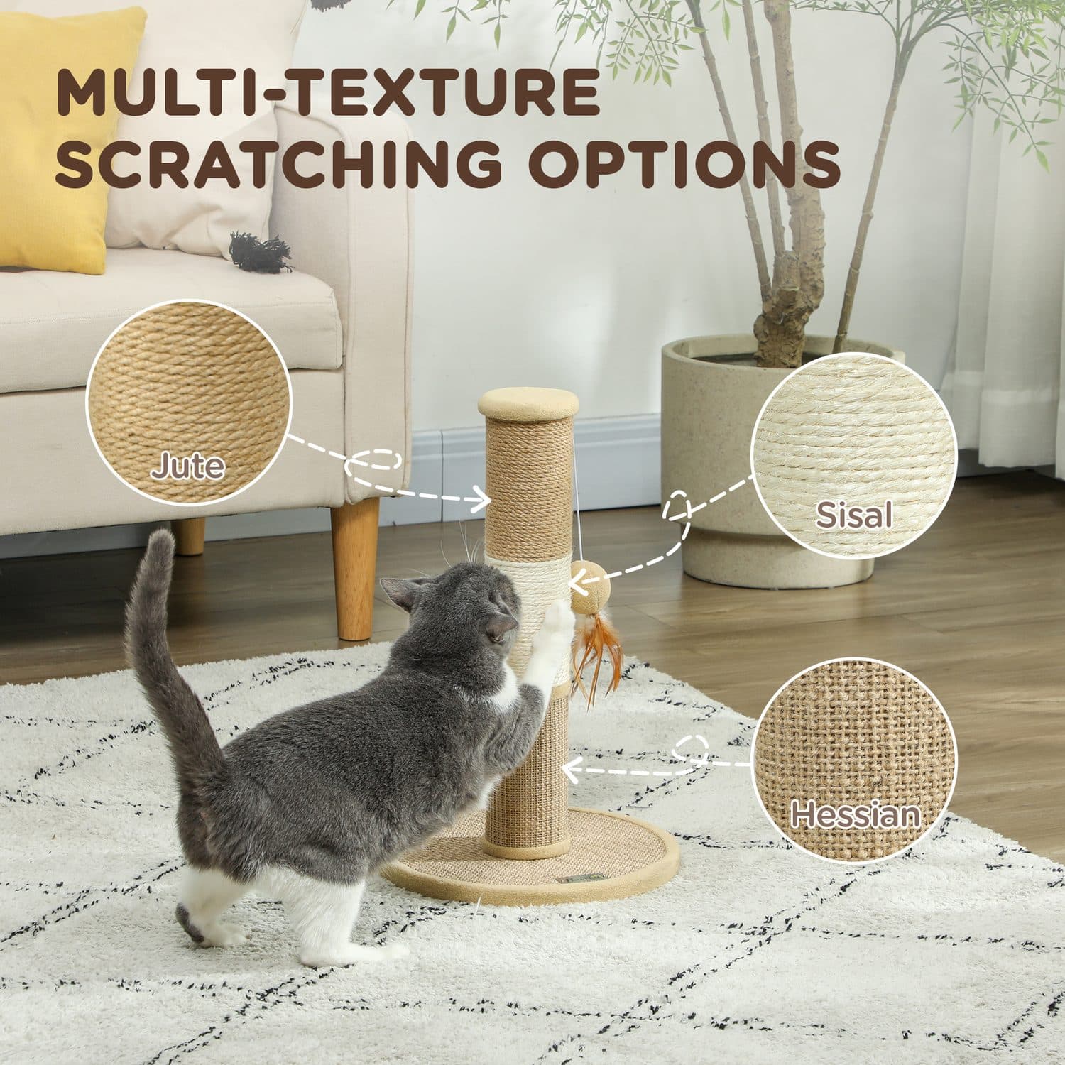 PawHut Cat Scratching Post with Hanging Toy - image 1