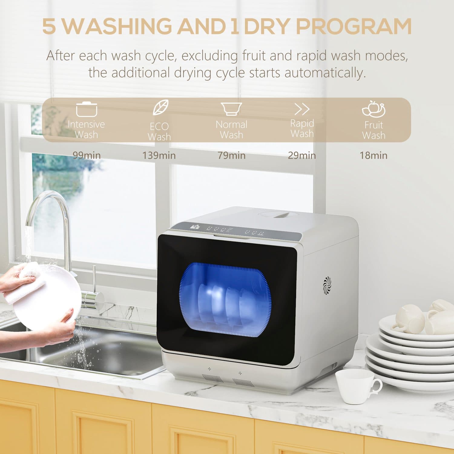 Compact Tabletop Dishwasher with Built-In 6L Tank - image 2