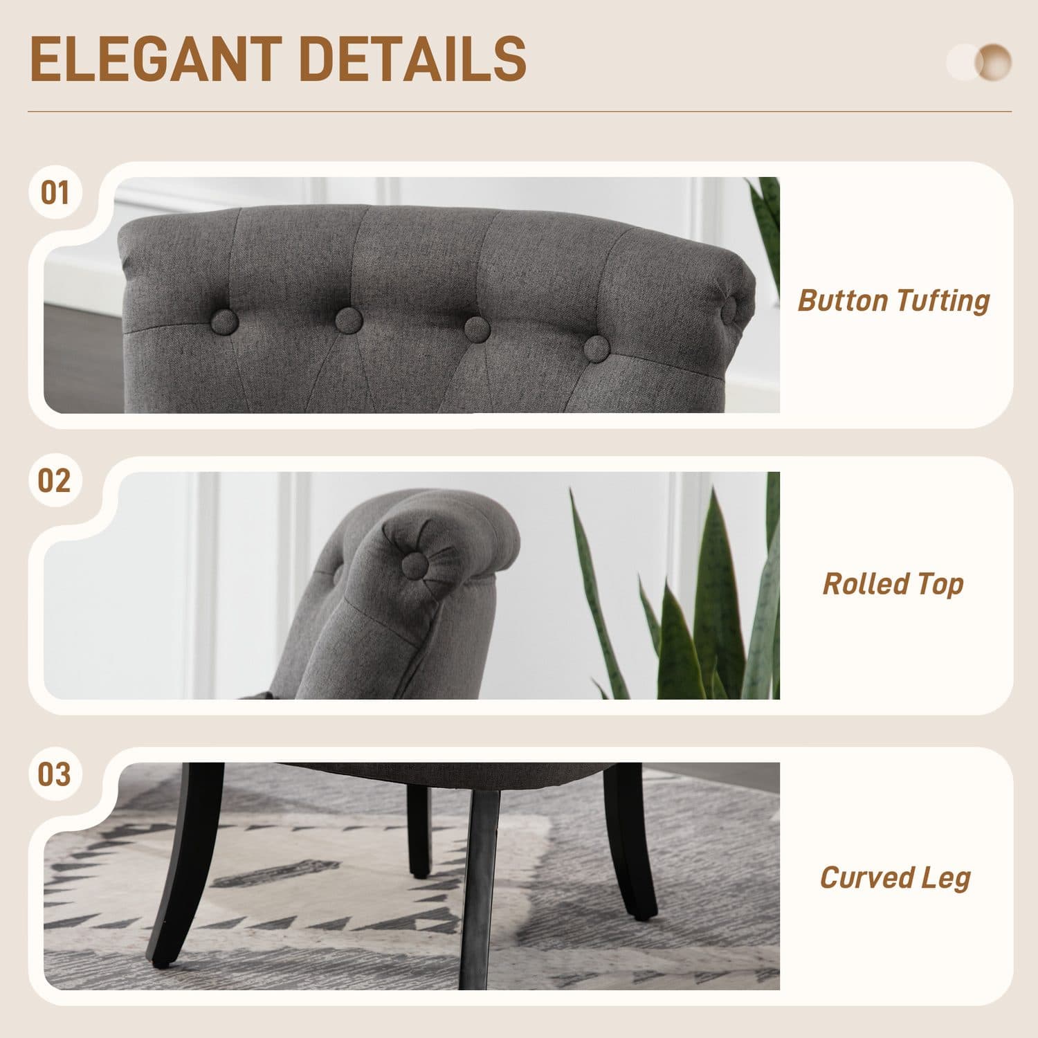 Charcoal Grey Tub Chair with Button Tufting & Lumbar Pillow - image 5