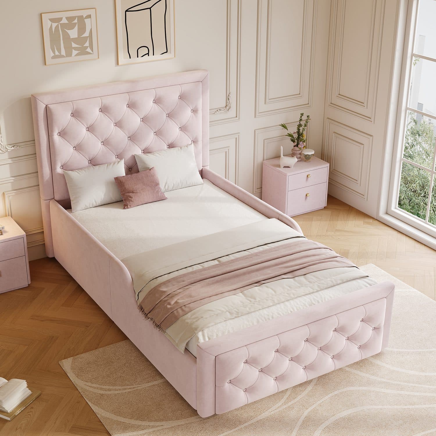 Pink Velvet Storage Bed - image 4