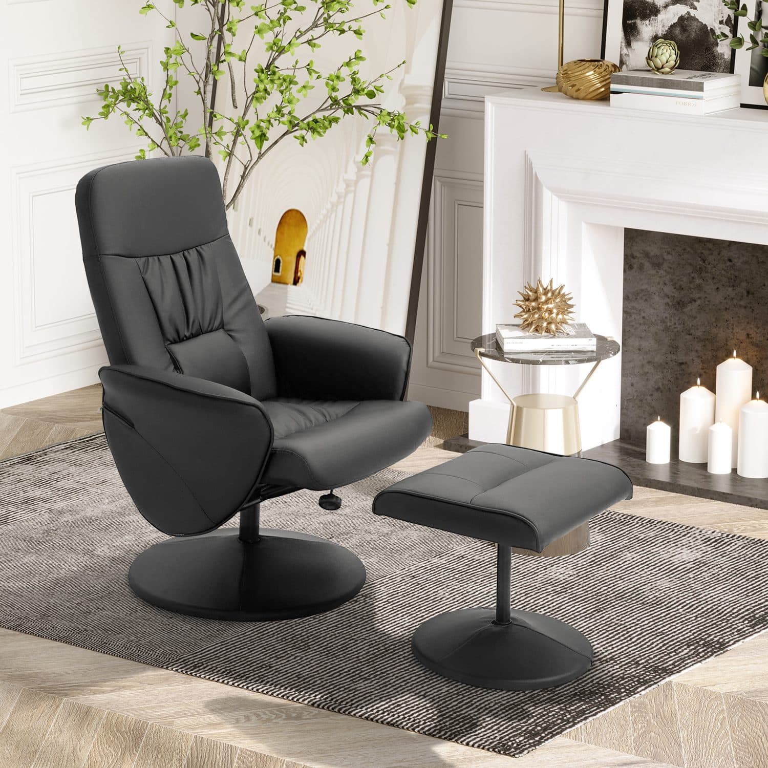 Black Swivel Recliner & Stool - image 4