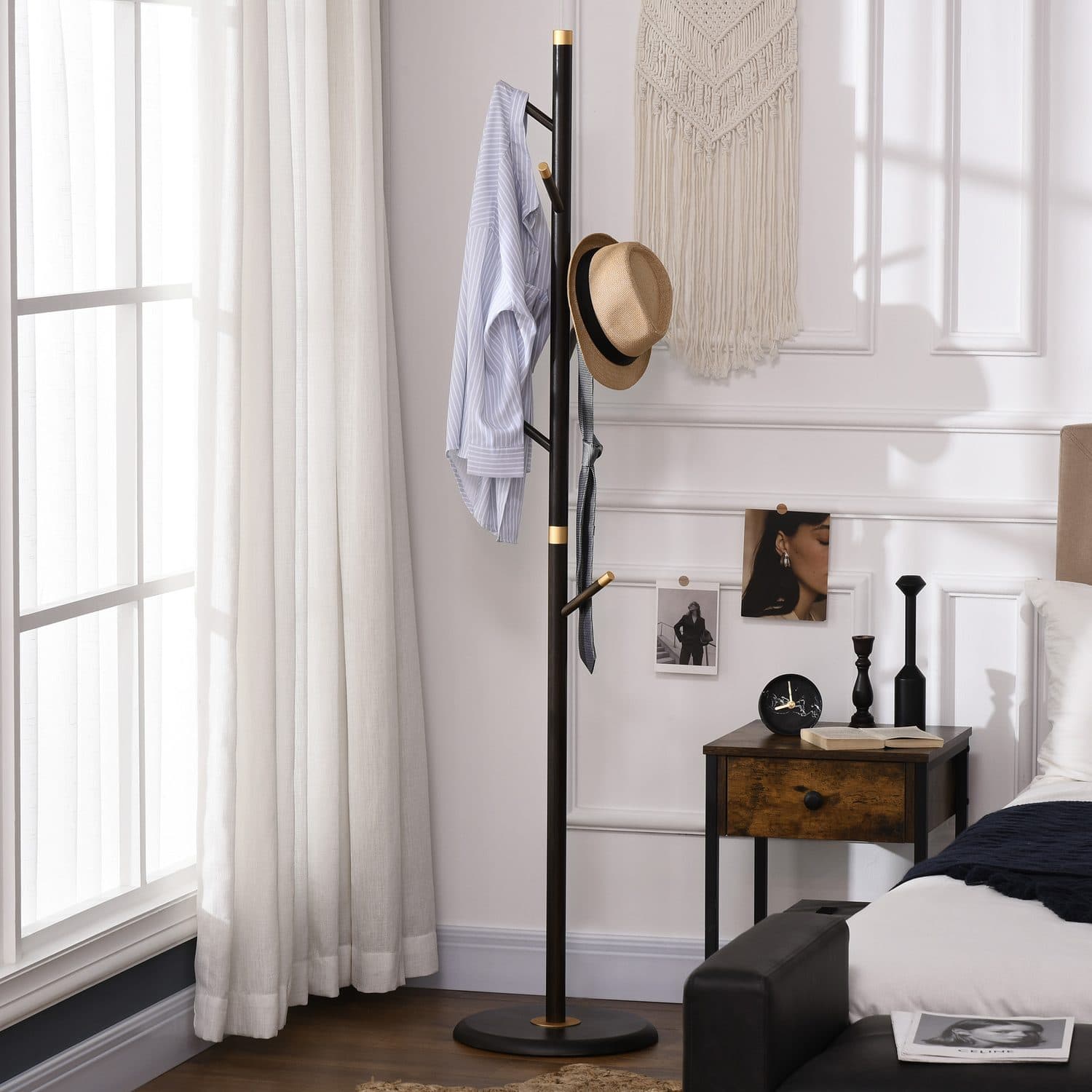 Freestanding walnut coat rack with six hooks - image 2