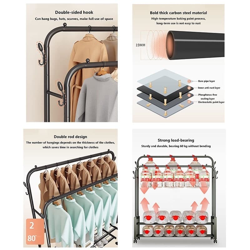 Free-Standing Clothes Rail with Storage Shelves and Shoe Rack - image 6