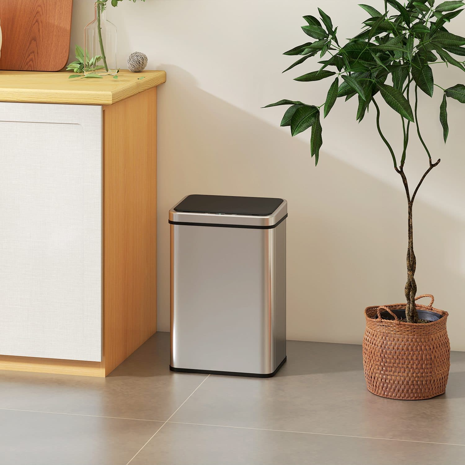 40L Silver Touchless Kitchen Sensor Bin - image 2