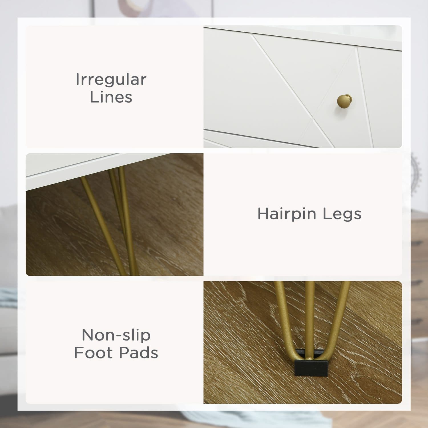Modern White 4-Drawer Chest with Gold Hairpin Legs - image 2