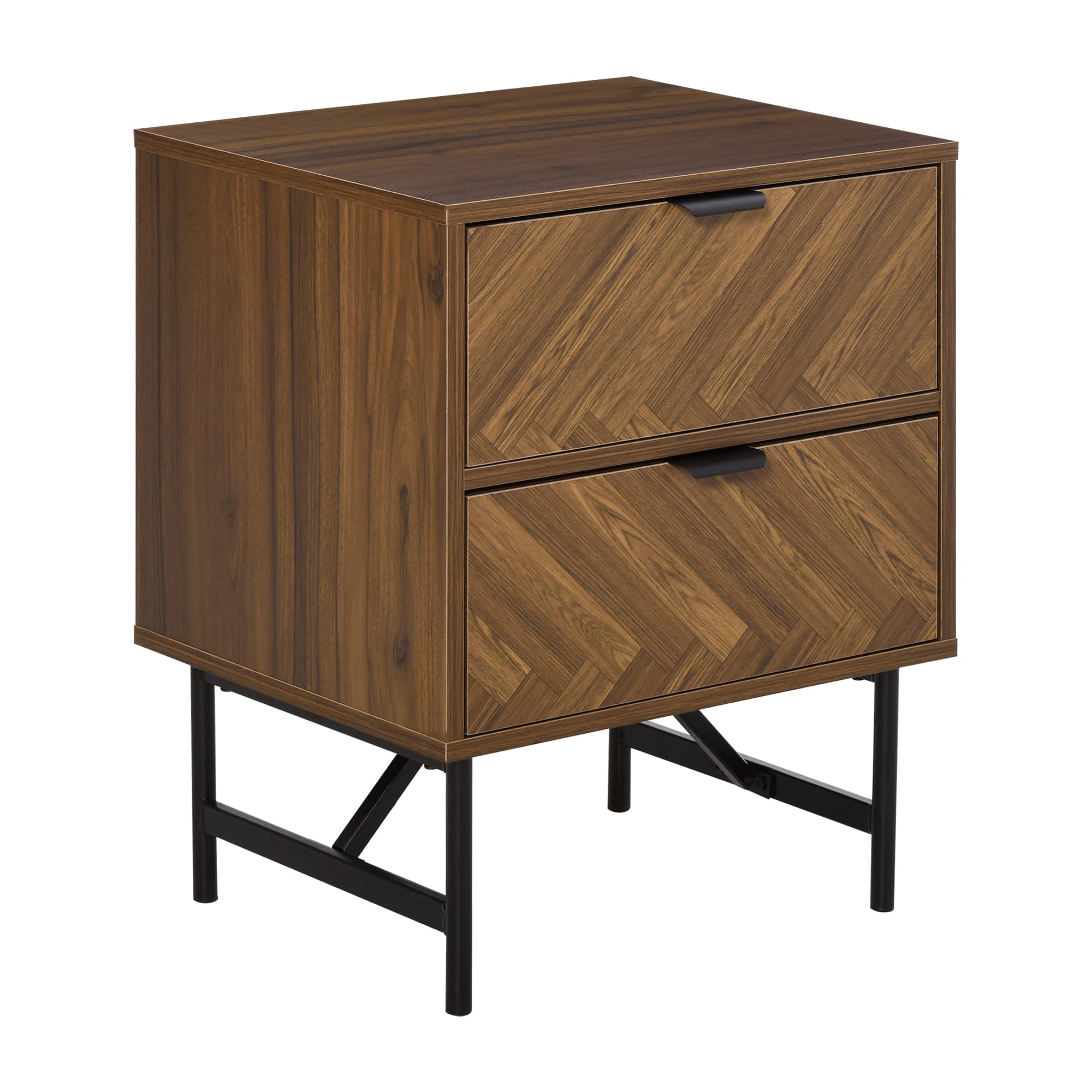 Walnut Herringbone Bedside Table