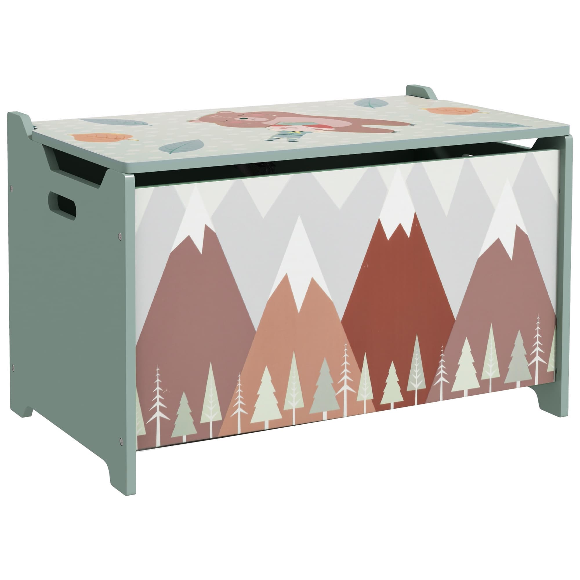 Green Kids Toy Chest with Soft-Close Safety Hinge