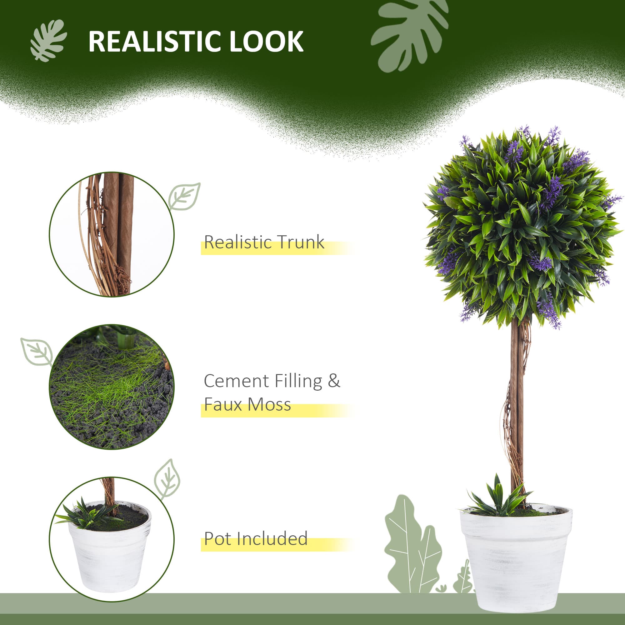 Set of 2 Artificial Lavender Topiary Trees, 60cm - image 3