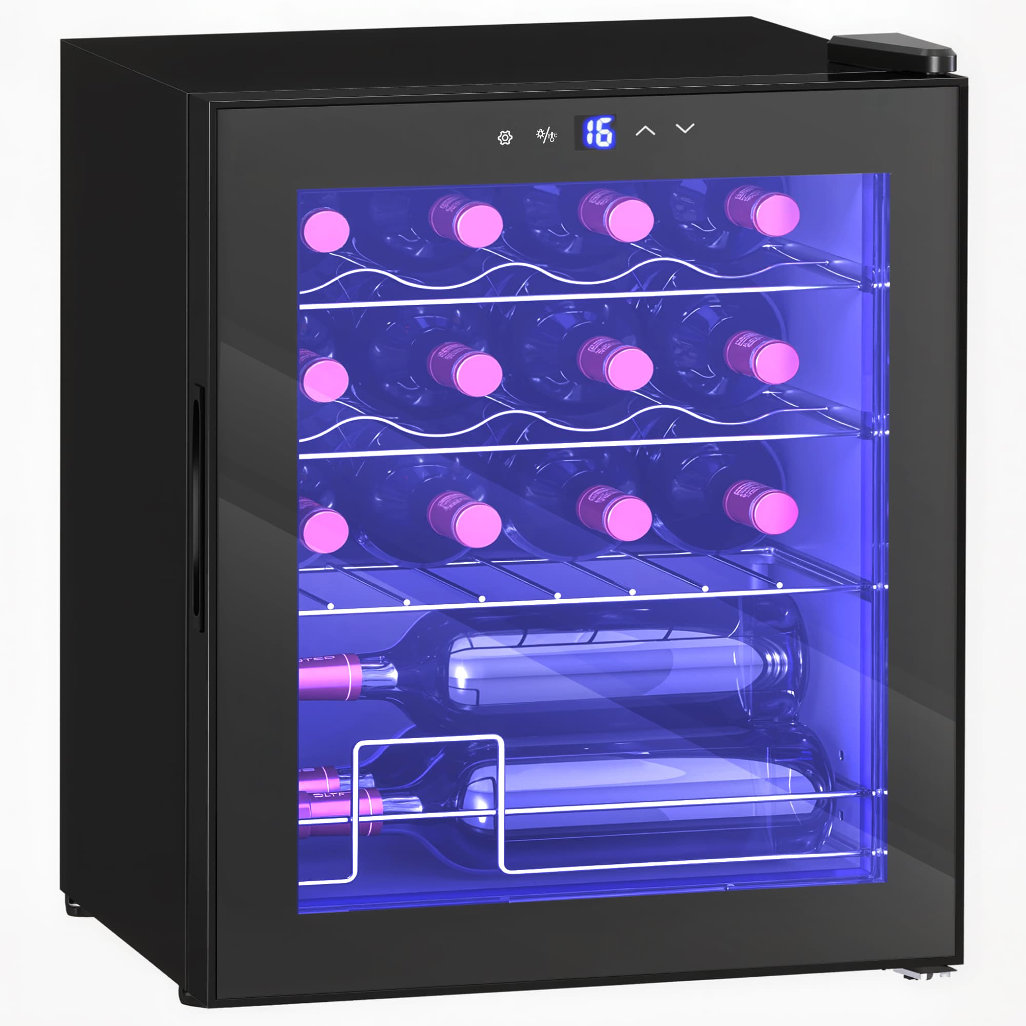 16-Bottle Wine Fridge with Blue LED Interior and Touch Control