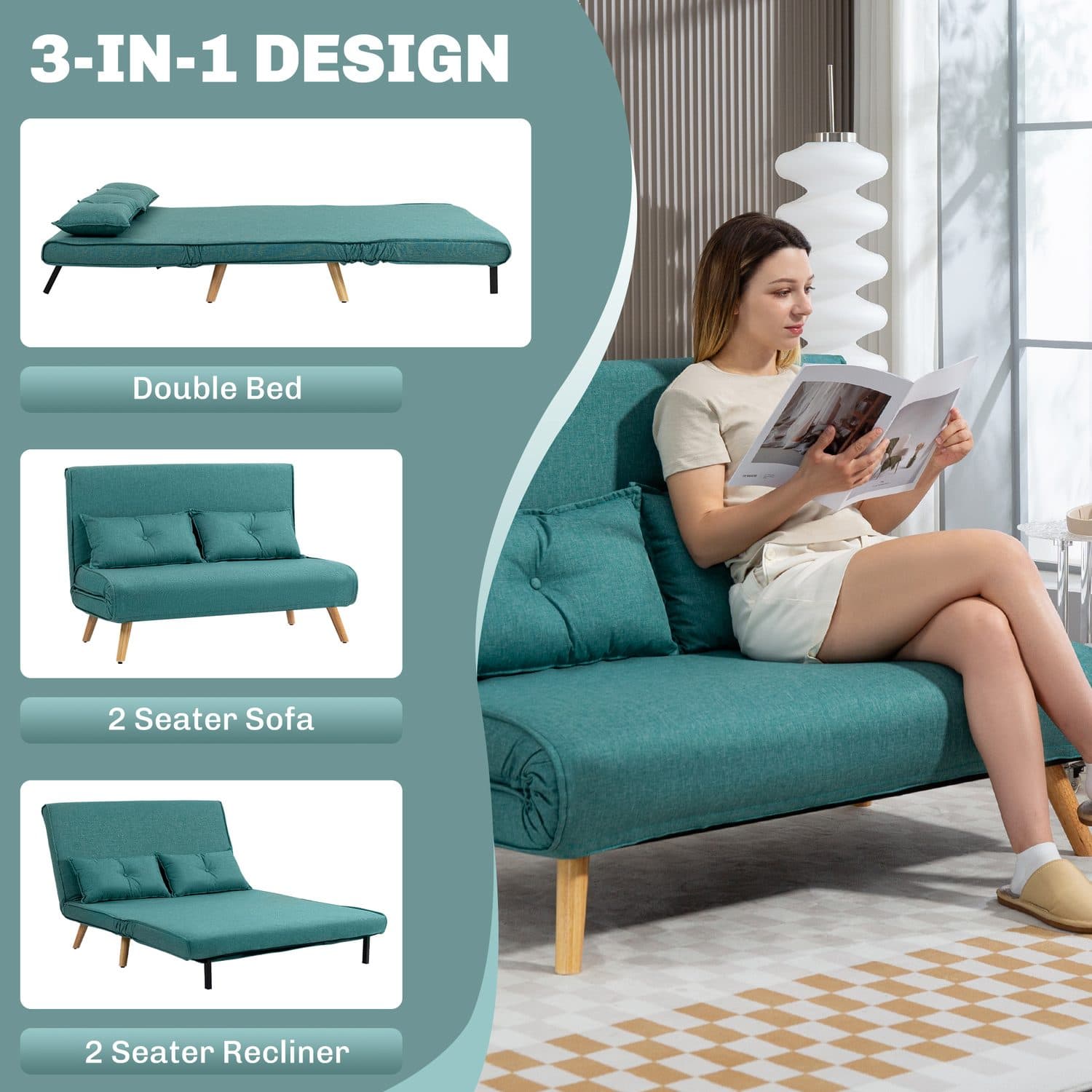Green 2-Seater Sofa Bed - image 5