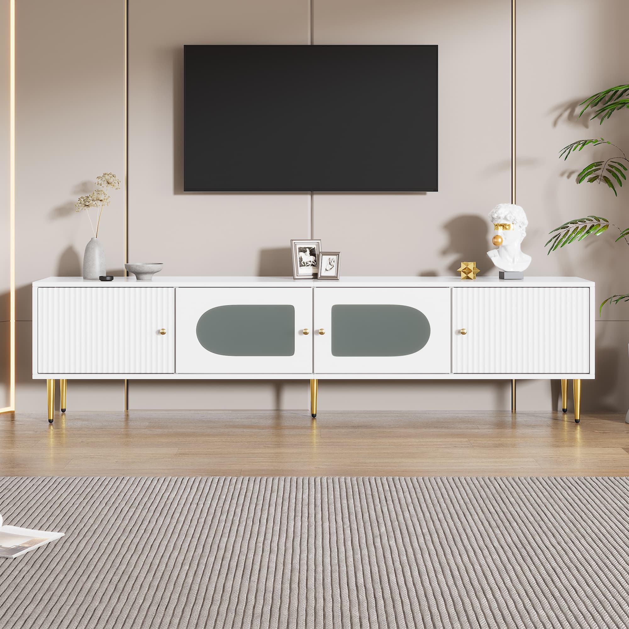 Sleek White TV Stand with Storage for TVs up to 70 Inches - White