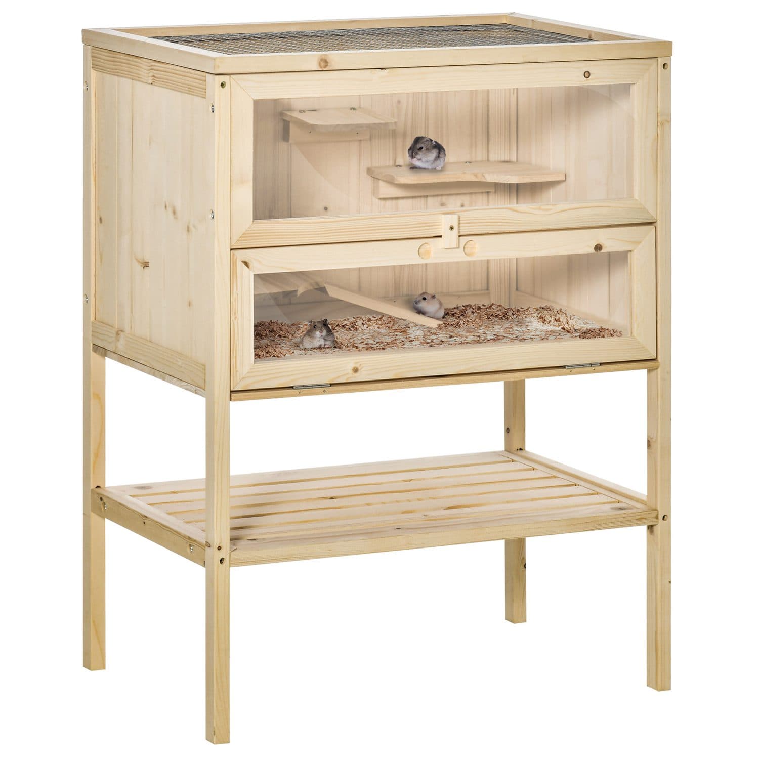 PawHut Wooden Hamster Cage with Storage Shelf