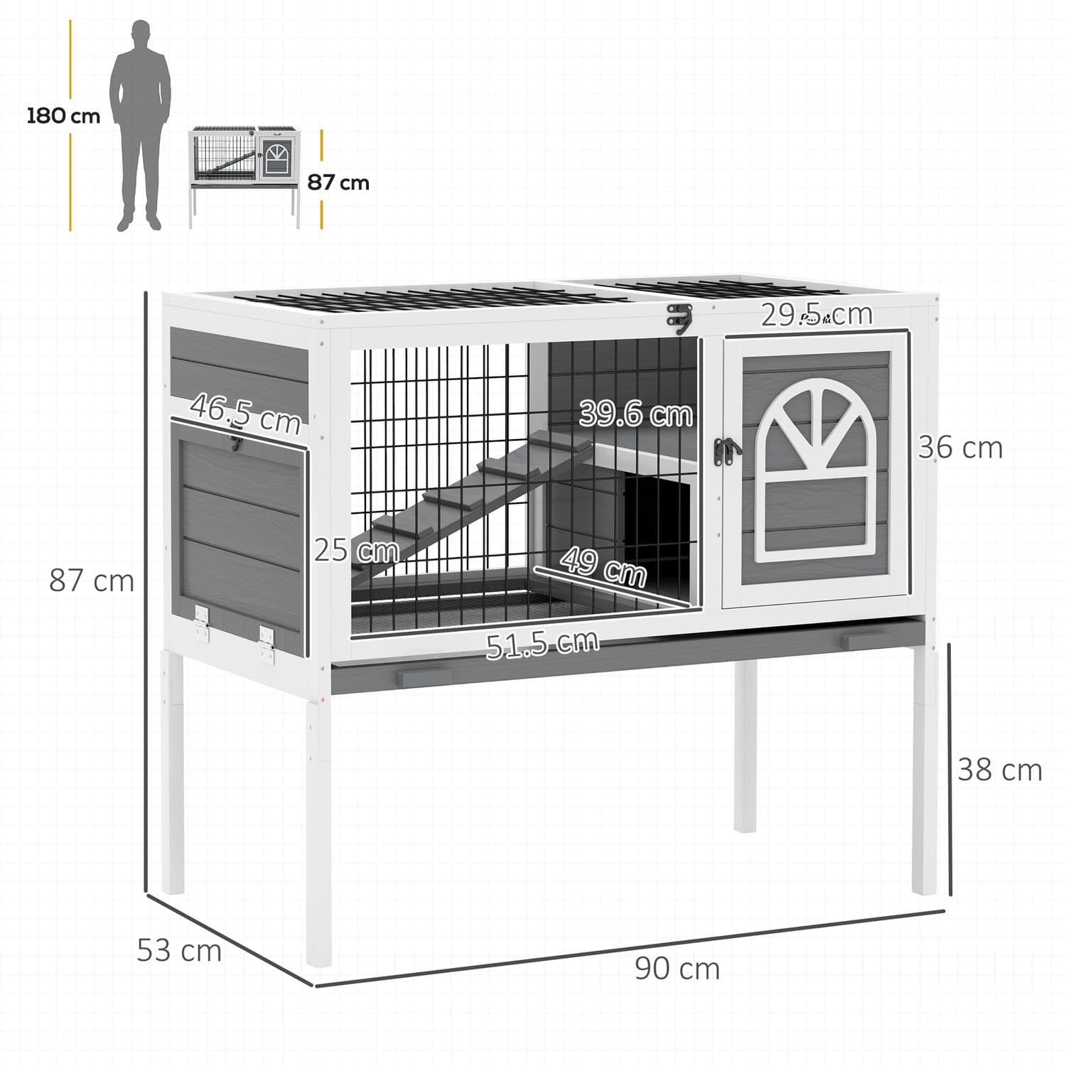 PawHut Wooden Rabbit Hutch with Run and Openable Roof - image 1