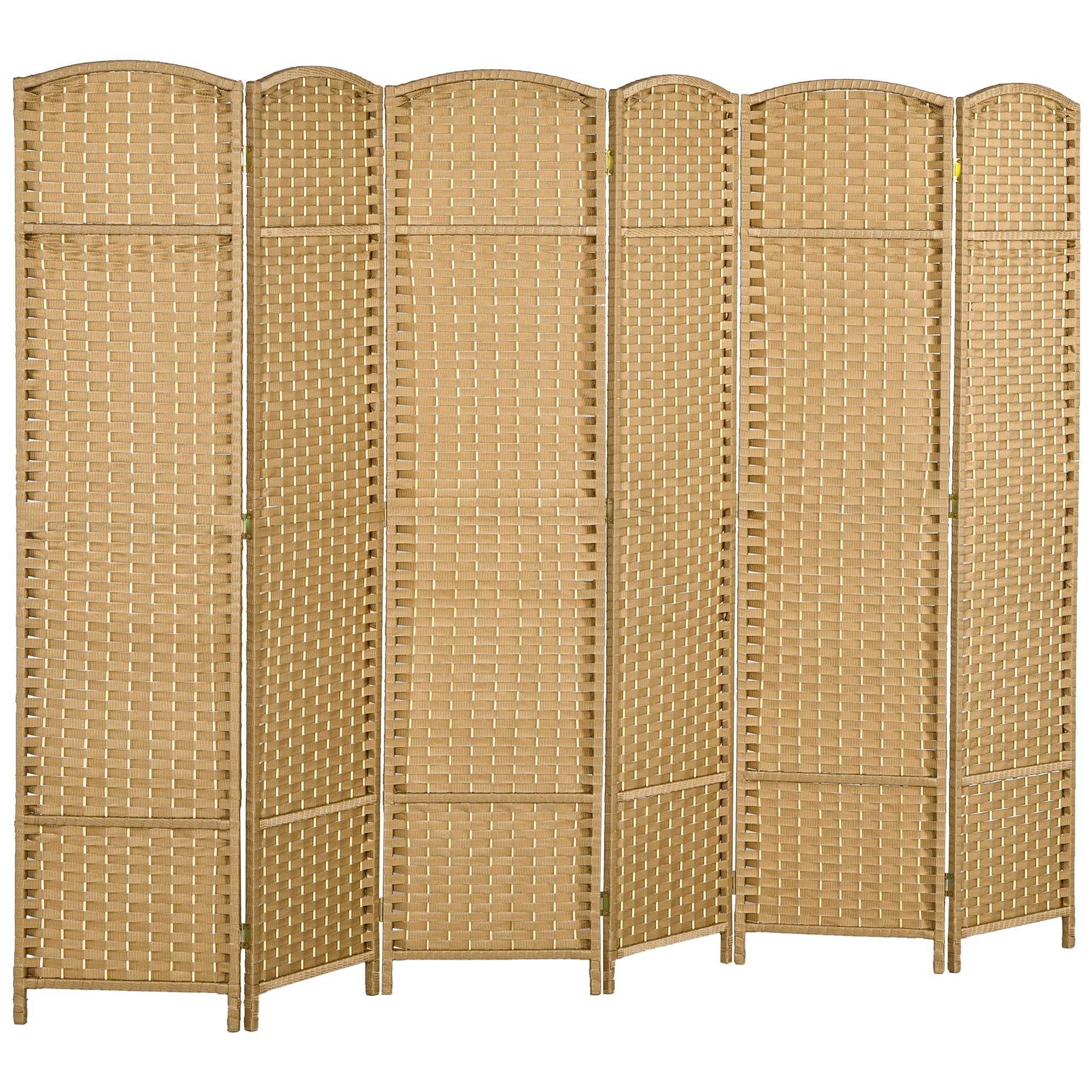 Six-Panel Woven Room Divider with Arched Tops, 240 x 170cm