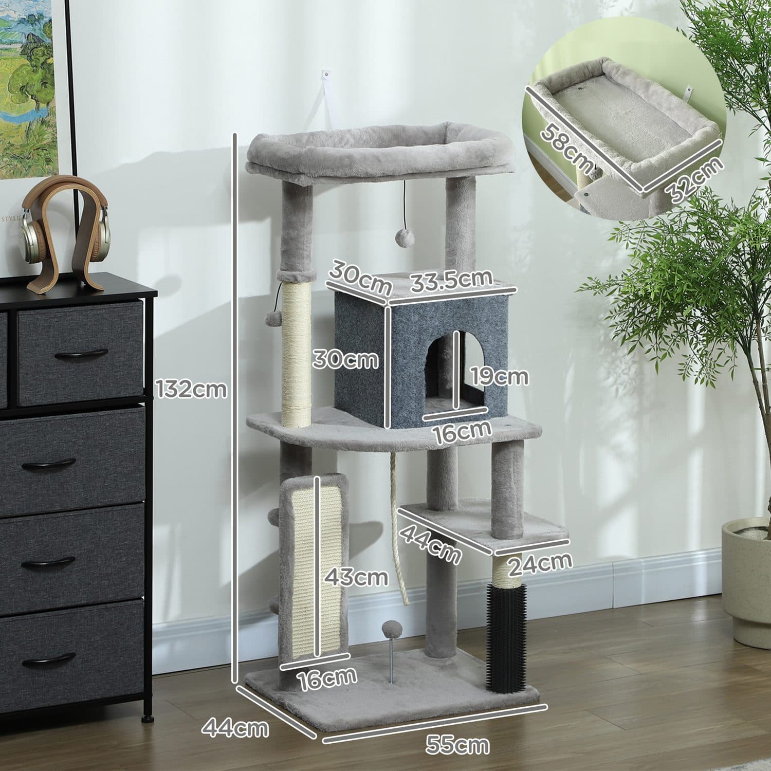132cm Cat Tree with Cat House and Jumping Platform - image 1