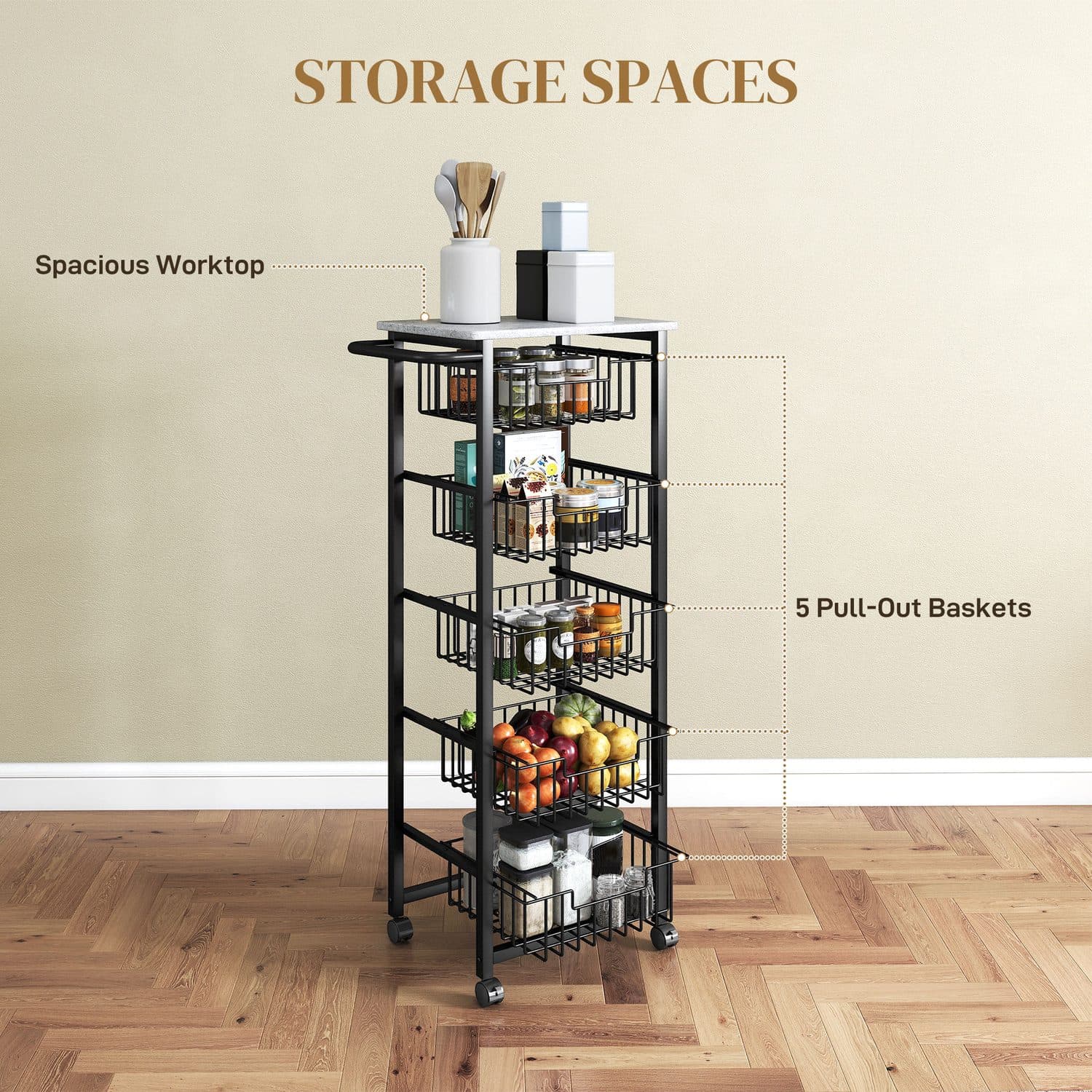 A slim kitchen trolley with five pull-out baskets - image 5