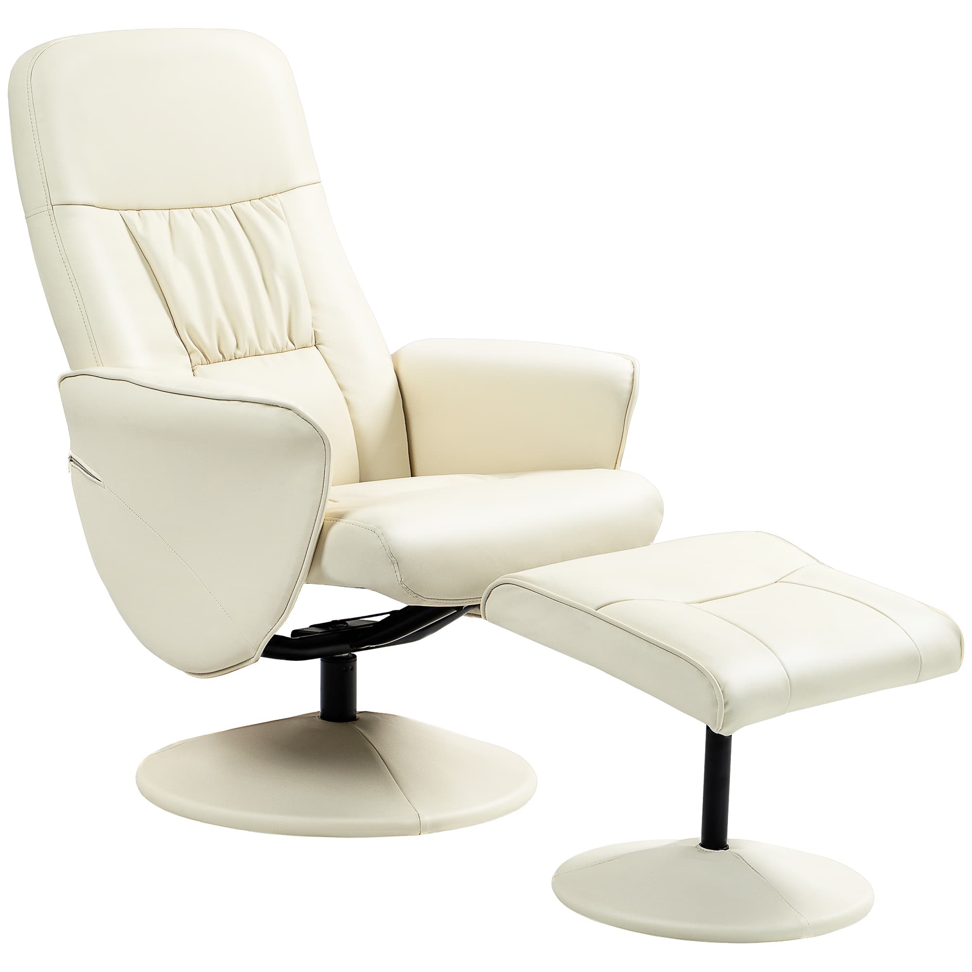 Swivel Recliner Chair and Ottoman Set in Cream Faux Leather
