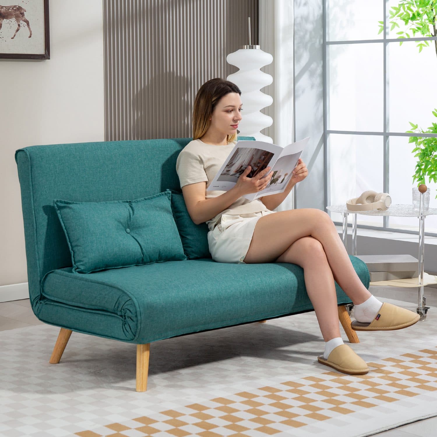 Green 2-Seater Sofa Bed - image 1