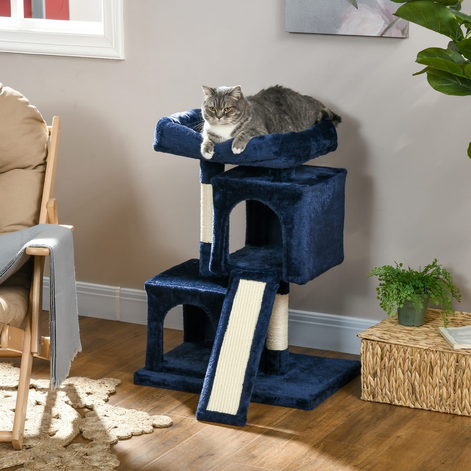 PawHut Sisal Cat Activity Tree, Navy Blue - image 1