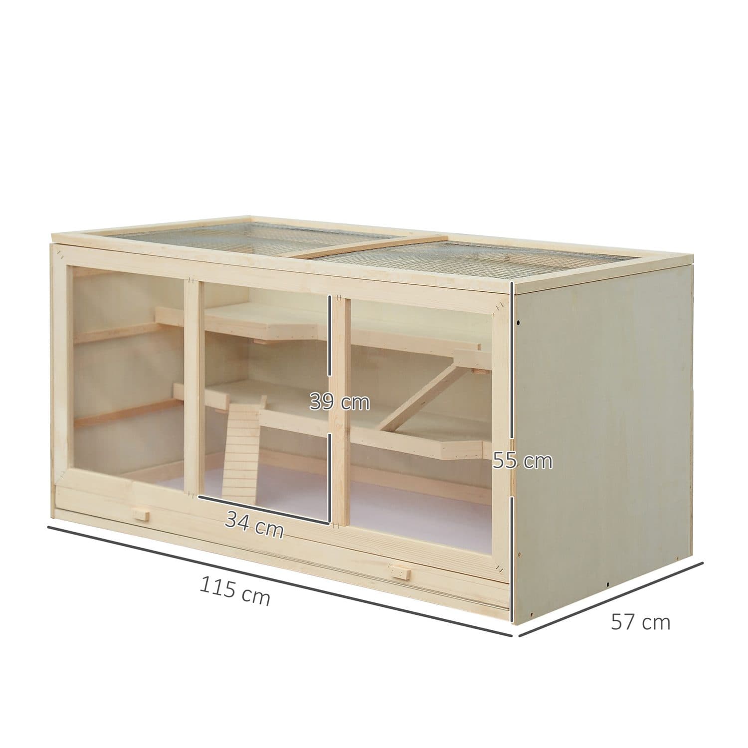 PawHut Two-Level Wooden Hamster Cage with Run - image 3