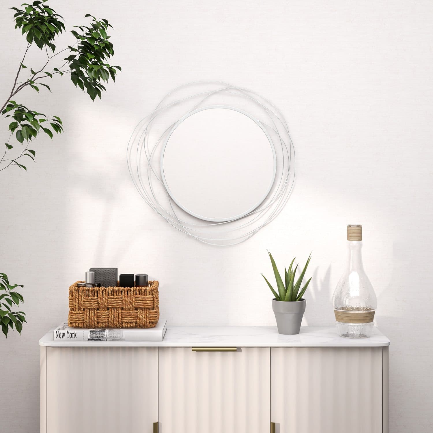 Round Wall Mirror with Abstract Metal Wire Surround - image 2