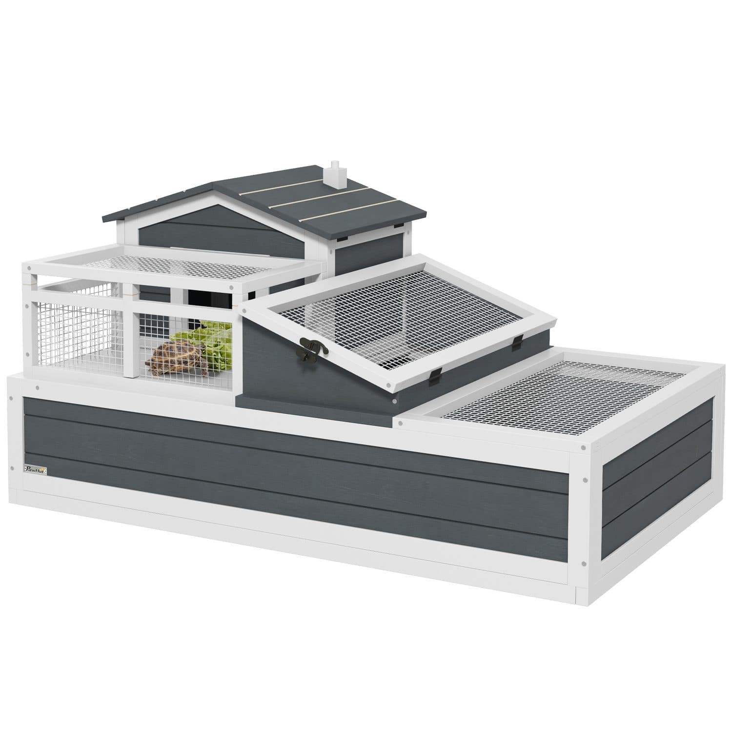 PawHut Fir Wood Tortoise House with Two Storeys