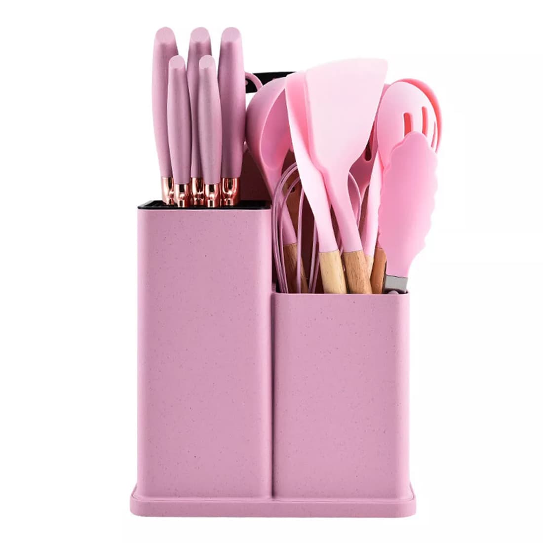 19-Piece Pink Silicone Kitchen Utensil Set with Storage Holder - image 4