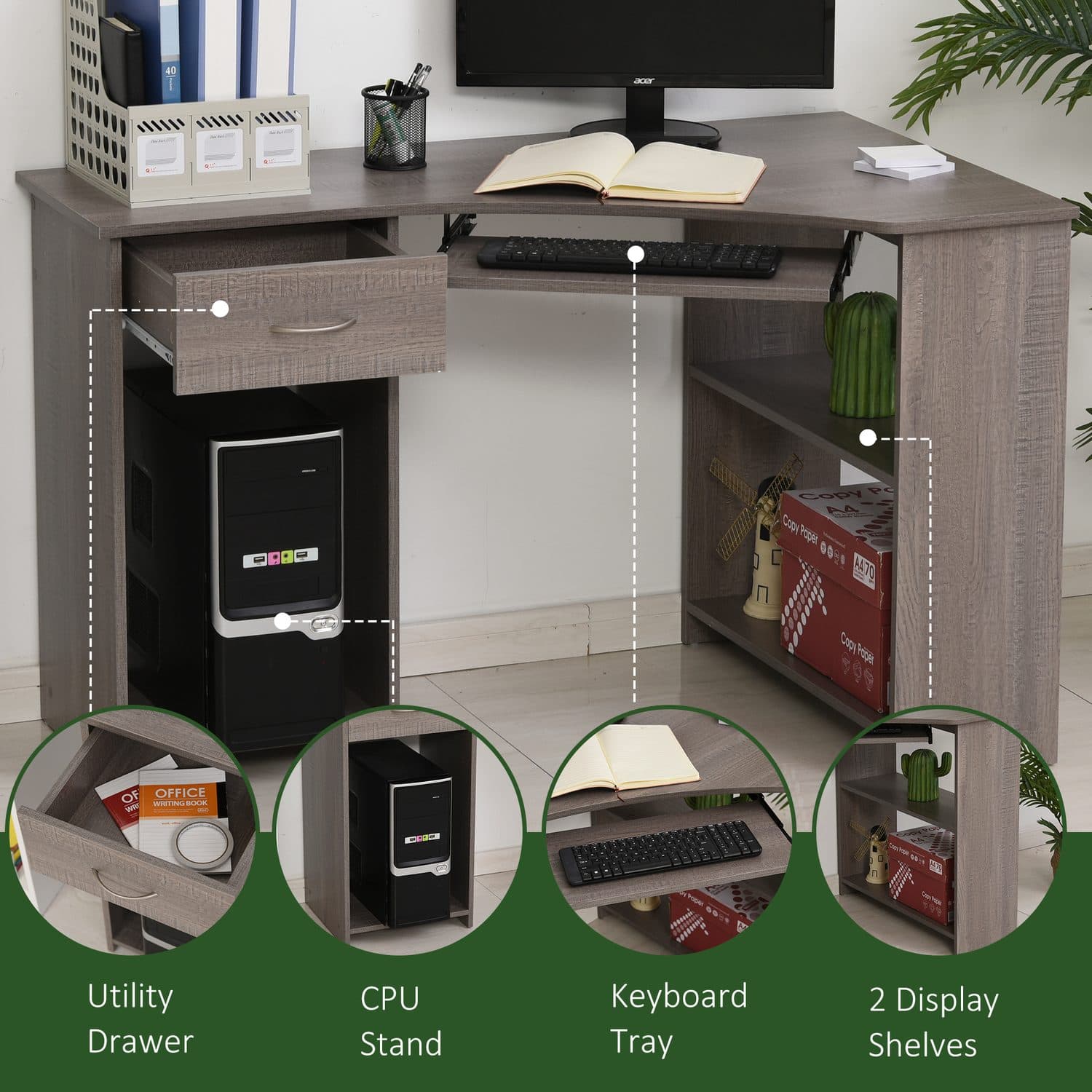 Grey L-Shaped Corner Desk - image 2