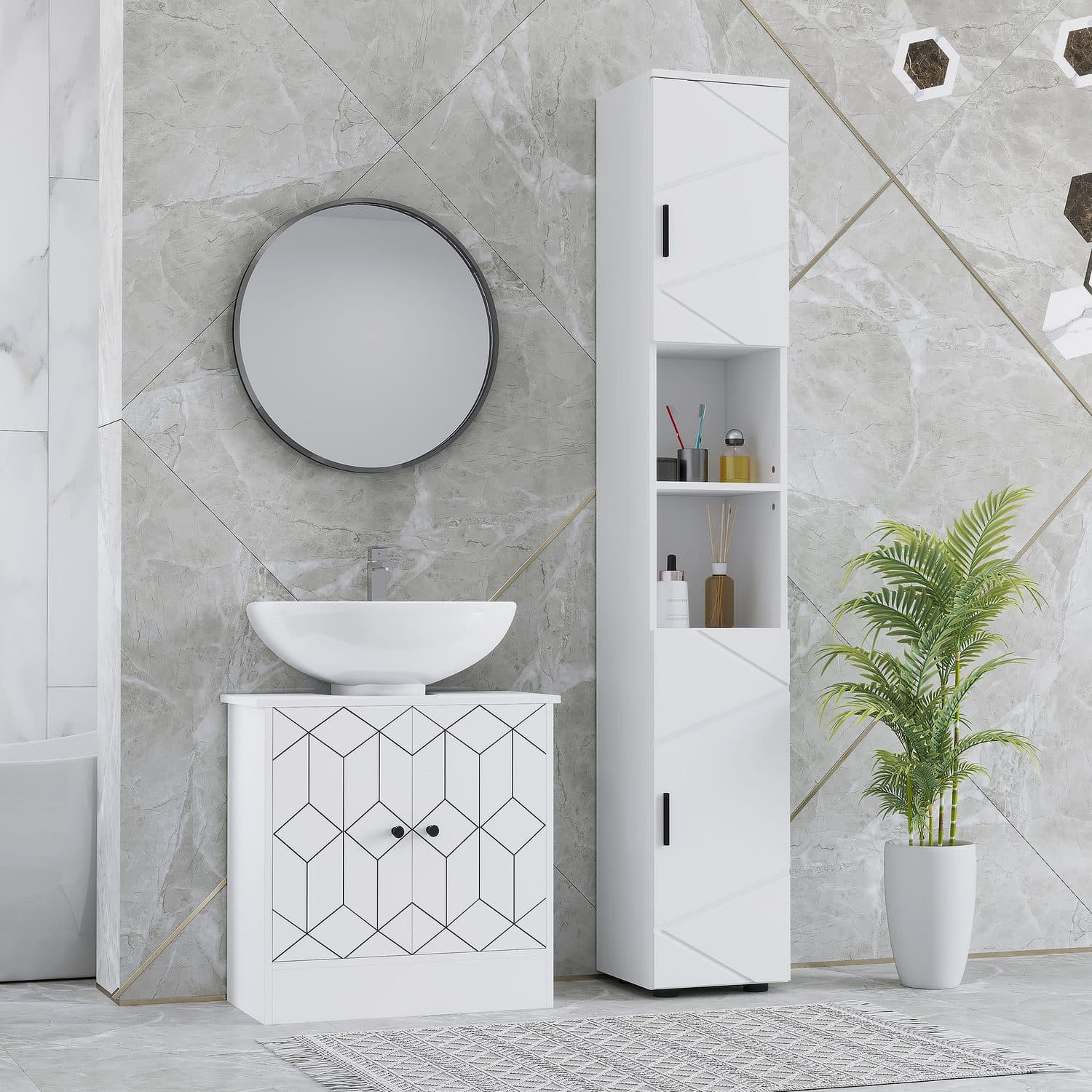 Kleankin Tall White Bathroom Cabinet - image 1