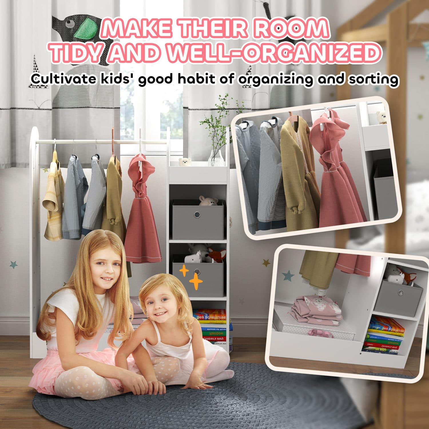 Children's Clothes Rail with Mirror and Storage - image 3