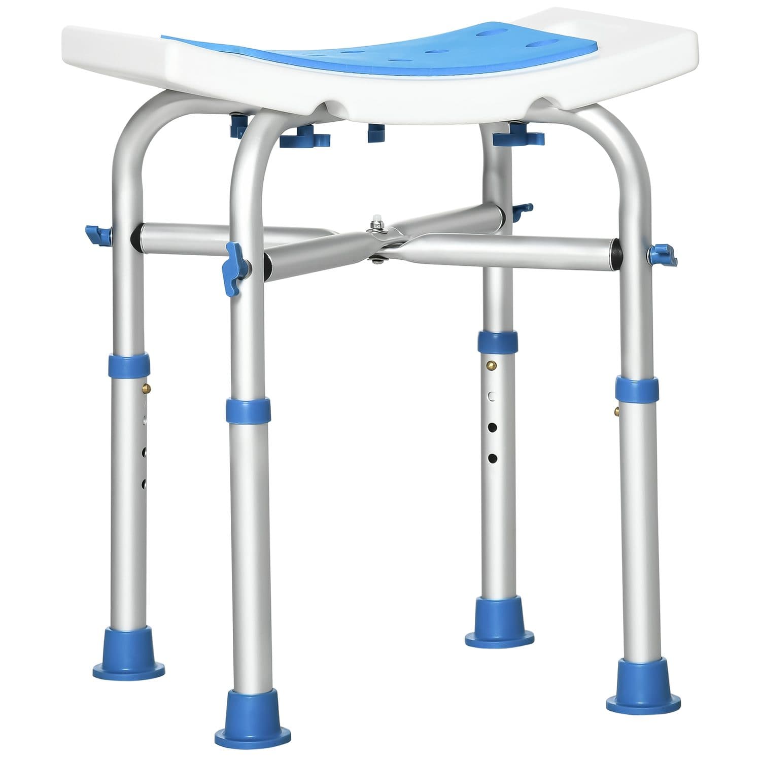Adjustable Height Bath Stool with Cross-Brace Frame — Blue